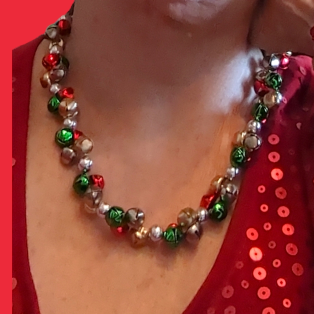 Christmas Jingle Bell Necklace  Multicolor Festive  Holiday Jewelry Gifts
